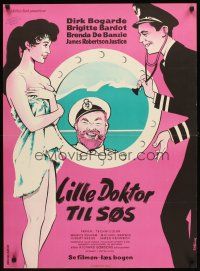 3b622 DOCTOR AT SEA Danish '55 Stilling art of sailor Dirk Bogarde & sexy Brigitte Bardot!