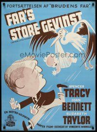 3b636 FATHER'S LITTLE DIVIDEND Danish '51 Gaston art of Spencer Tracy running from stork!