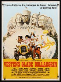3b652 GREAT SCOUT & CATHOUSE THURSDAY Danish '76 wacky art of Lee Marvin & cast in Mount Rushmore!