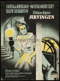 3b661 HEIRESS Danish '49 William Wyler, cool art of Olivia de Havilland on stairs w/lamp!