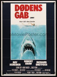 3b674 JAWS Danish '75 art of Steven Spielberg's classic man-eating shark attacking sexy swimmer!