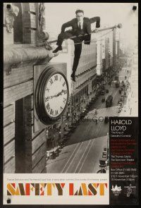 3b484 SAFETY LAST English double crown R90s classic Harold Lloyd hanging from clock over street!