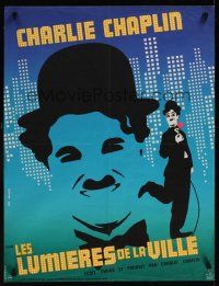 3b240 CITY LIGHTS French 23x32 R70s great artwork of Charlie Chaplin by Leo Kouper!