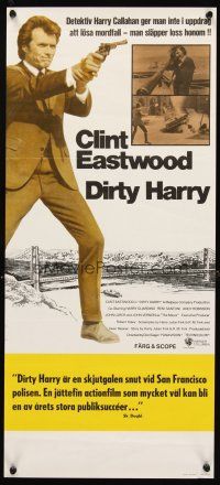 3b225 DIRTY HARRY Swedish stolpe '72 Clint Eastwood pointing gun, Don Siegel crime classic!