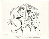 3c095 BEN-HUR 8x10 still '60 great cartoon art of Charlton Heston & Haya Harareet by Kroll!