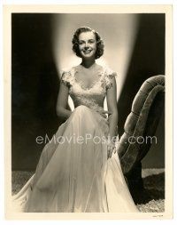 3c496 JUNE LOCKHART 8x10 still '30s smiling on a cool chair in a beautiful lace dress!