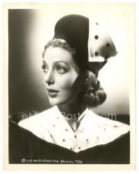 3c565 LORETTA YOUNG 8x10 still '30s great head & shoulders close up in cool outfit & hat!