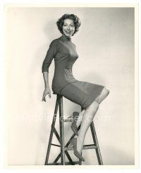 3c684 NORMA FRENCH 8x10 still '59 the sexy smiling model/actress seated on ladder from Ask Any Girl!