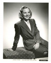 3c841 SONJA HENIE 8x10 still '30s great smiling portrait in suit dress by Frank Powolny!