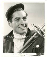 3c894 THIN ICE 8x10 still '37 great close up of smiling Tyrone Power holding ski poles!