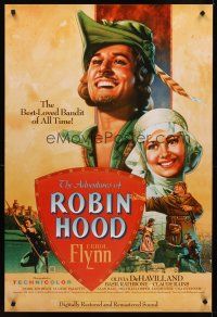3f030 ADVENTURES OF ROBIN HOOD 1sh R89 Errol Flynn as Robin Hood, De Havilland, Rodriguez art!