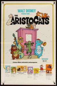 3f052 ARISTOCATS 1sh R80 Walt Disney feline jazz musical cartoon, great art of dancing cats!