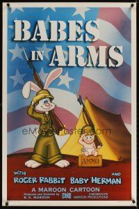 3f058 BABES IN ARMS Kilian 1sh '88 Roger Rabbit & Baby Herman in Army uniform with rifles!