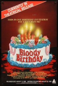 3f098 BLOODY BIRTHDAY video 1sh '81 weird gruesome hand-in-birthday-cake artwork!
