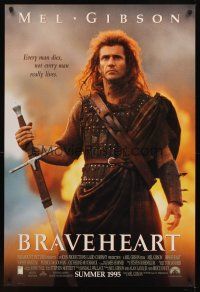 3f104 BRAVEHEART int'l advance DS 1sh '95 cool image of Mel Gibson as William Wallace!