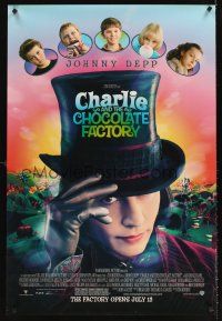 3f125 CHARLIE & THE CHOCOLATE FACTORY advance DS 1sh '05 Johnny Depp & cast, Tim Burton!