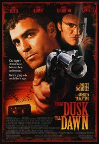 3f260 FROM DUSK TILL DAWN 1sh '96 close image of George Clooney & Quentin Tarantino, vampires!