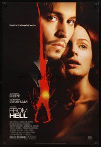 3f262 FROM HELL style B advance DS 1sh '01 close-up of Johnny Depp & Heather Graham!
