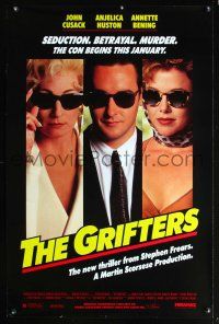 3f294 GRIFTERS advance 1sh '90 John Cusack, Annette Bening & Anjelica Huston all wearing sunglasses