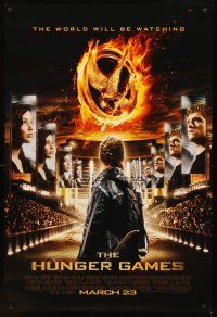 3f347 HUNGER GAMES advance DS 1sh '12 Jennifer Lawrence, world will be watching, image of arena!