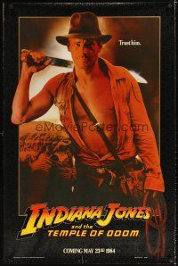 3f366 INDIANA JONES & THE TEMPLE OF DOOM teaser 1sh '84 Harrison Ford w/machete, trust him!