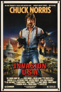 3f376 INVASION U.S.A. 1sh '85 great artwork of Chuck Norris with machine guns by Watts!