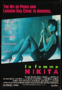 3f414 LA FEMME NIKITA 1sh '91 Luc Besson, sexy Anne Parillaud w/pistol!