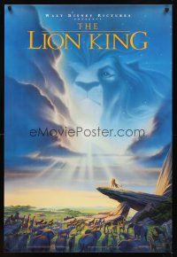 3f436 LION KING 1sh '94 Disney Africa jungle cartoon, Simba on Pride Rock with Mufasa in sky!