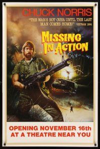 3f518 MISSING IN ACTION teaser 1sh '84 cool Watts artwork of Chuck Norris in Vietnam!