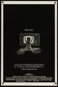 3f601 POLTERGEIST style B 1sh '82 Tobe Hooper, classic, they're here, Heather O'Rourke by TV!