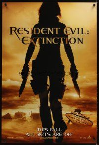3f640 RESIDENT EVIL: EXTINCTION teaser DS 1sh '07 silhouette of zombie killer Milla Jovovich!