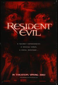 3f639 RESIDENT EVIL teaser DS 1sh '02 Paul W.S. Anderson, Milla Jovovich, creepy zombie art!