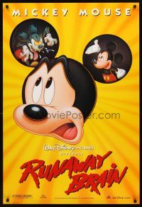 3f667 RUNAWAY BRAIN DS 1sh '95 Disney, great huge Mickey Mouse Jekyll & Hyde cartoon image!