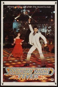 3f673 SATURDAY NIGHT FEVER teaser 1sh '77 best disco dancer John Travolta & Karen Lynn Gorney!