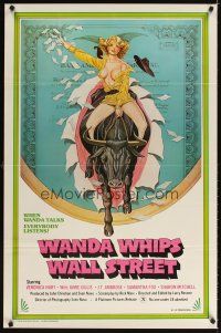 3f837 WANDA WHIPS WALL STREET 1sh '82 great Tom Tierney art of Veronica Hart riding bull, x-rated!