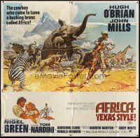 3d342 AFRICA - TEXAS STYLE 6sh '67 art of Hugh O'Brien roping zebra by stampeding animals!