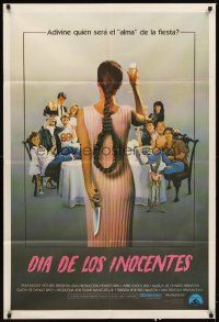 3d202 APRIL FOOLS DAY Argentinean '86 wacky horror, great image of girl with knife & noose hair!