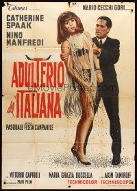 3d683 ADULTERY ITALIAN STYLE Italian 1p '66 art of Nino Manfredi & sexy Catherine Spaak!
