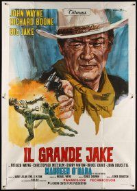 3d047 BIG JAKE Italian 2p '71 different art of John Wayne shooting gun by Averardo Ciriello!