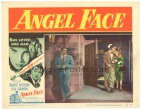 3e179 ANGEL FACE LC #8 '53 Robert Mitchum stalks Mona Freeman & Tobey, Otto Preminger, Howard Hughes