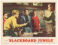 3e218 BLACKBOARD JUNGLE LC #2 '55 teacher Glenn Ford faces Vic Morrow holding a switch-blade knife!