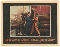 3e223 BLOOD ALLEY LC #2 '55 c/u of big John Wayne fixing paddle ship, directed by William Wellman!