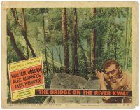 3e241 BRIDGE ON THE RIVER KWAI LC #8 '58 great c/u of Jack Hawkins scouting bridge with binoculars