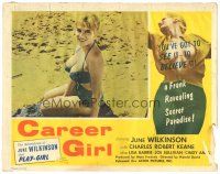 3e259 CAREER GIRL LC '59 close up of super sexy June Wilkinson in skimpy bikini on the beach!