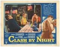 3e282 CLASH BY NIGHT LC #2 '52 Fritz Lang, Barbara Stanwyck between Douglas & Ryan in diner!