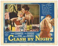 3e283 CLASH BY NIGHT LC #3 '52 Fritz Lang, c/u of Keith Andes choking sexy Marilyn Monroe!