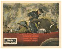 3e331 DAREDEVIL'S REWARD LC '28 great image of cowboy Tom Mix beating up bad guys in moving car!