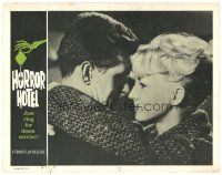 3e493 HORROR HOTEL LC '60 romantic close up of Dennis Lotis & Venetia Stevenson, English horror!