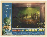 3e521 INVASION OF THE SAUCER MEN LC #7 '57 soldiers with rifles in tunnel, wonderful border art!