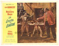 3e569 LOOSE IN LONDON LC '53 Huntz Hall hides under table as Rex Evans threatens Leo Gorcey!